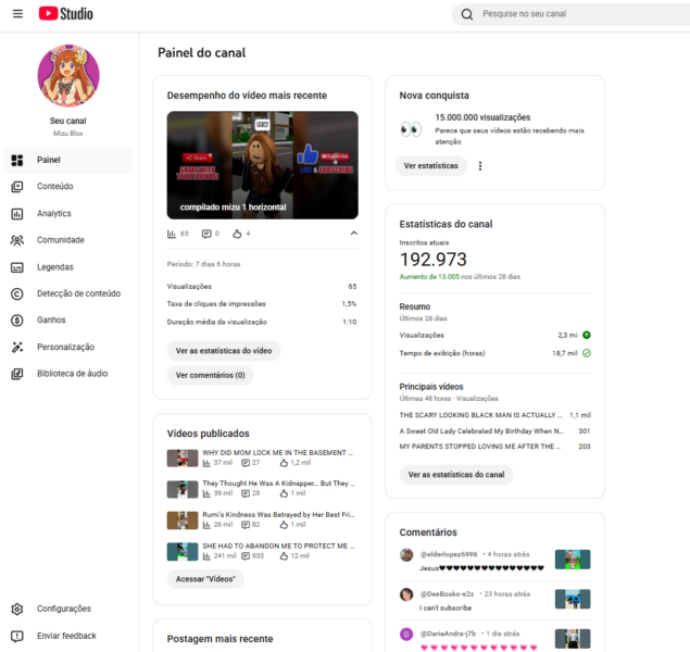 Canal Youtube Nunca foi Monetizado 192Mil seguidores