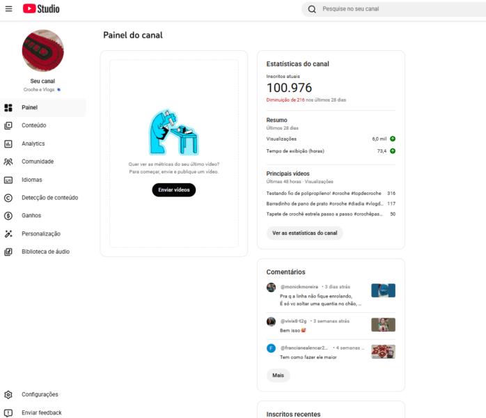 Canal Youtube de crochê 10976 mil seguidores