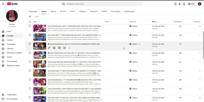 CANAL DO YOUTUBE 20K Inscritos De Games de DRAGON BALL E OUTRO GAMES| Pronto para Escalar